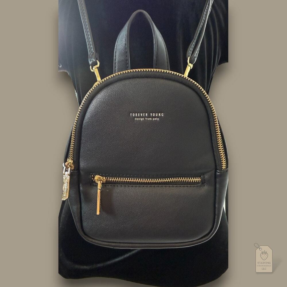 Black Mini Backpack Convertible Crossbody Bag | Gold-Tone Hardware